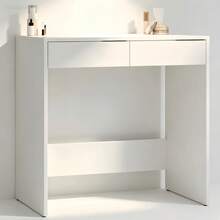 Clean Minimalist Freestanding Wall Side Table, Size 81*50*80cm Flush Hidden Dual Drawers Open Bottom Frame, Multi-Use Entrance Table, Bedroom Dressing Desk, Small Study Writing Table, Balcony Decor Display Stand - Multicolor - View 10
