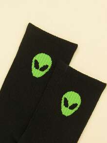 Damen Alien Muster Bootssocken, Wadenhöhe Socken für alle Jahreszeiten, Frühling und Herbst, Sport und Lässig, atmungsaktiv, INS Stil - Schwarz - Übersicht 3
