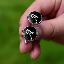 1 Pair Halloween Wedding/Men's 26 English Alphabet Time Gemstone Cufflinks, Fashion Creative Accessories For French Shirt, Wedding Season Groom Cufflinks - Black - View 3