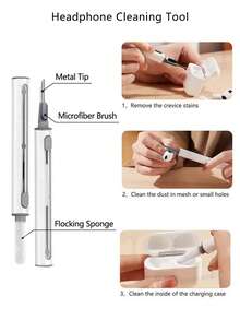3-In-1 Multifunctional Cleaning Tool With Charging Case, Speaker Hole & Crevice Dust Removal, Metal Pick, Flocked Sponge Dusting Brush, Soft Bristle Brush For Bluetooth Earbud Charging Case Crevice Cleaning - 3-in-1 Headphone Cleaning Tool - View 2