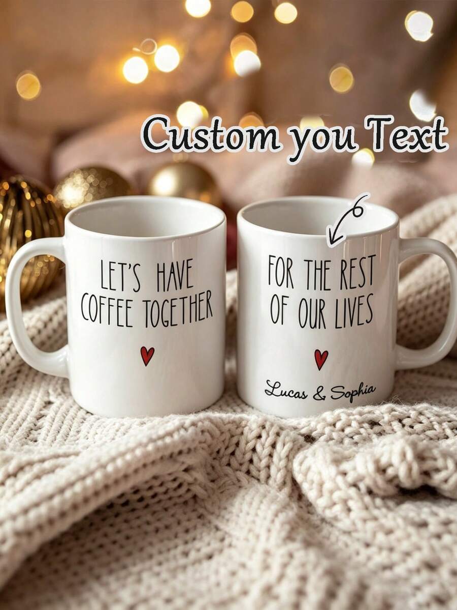 1/2pcs 11oz Personalized Coffee Mugs - Women's Gift, Customizable Personalized Coffee Mugs With Initial And Name Custom Design, Ceramic Cups, Novelty Mugs, Tea Cups, Suitable For Summer And Winter Drinks, Birthday Gift, Family Gathering Gift, Holiday Gift - Multicolor - View 1