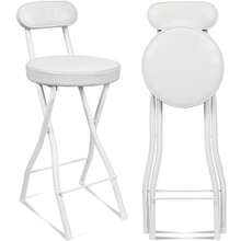 With Back, Tall Foldable Stool Seat Padded Portable Stools Counter Height Foldable Stools Chairs, Collapsible Stool For Adults Kitchen Island Guitar Barstools - White - View 7