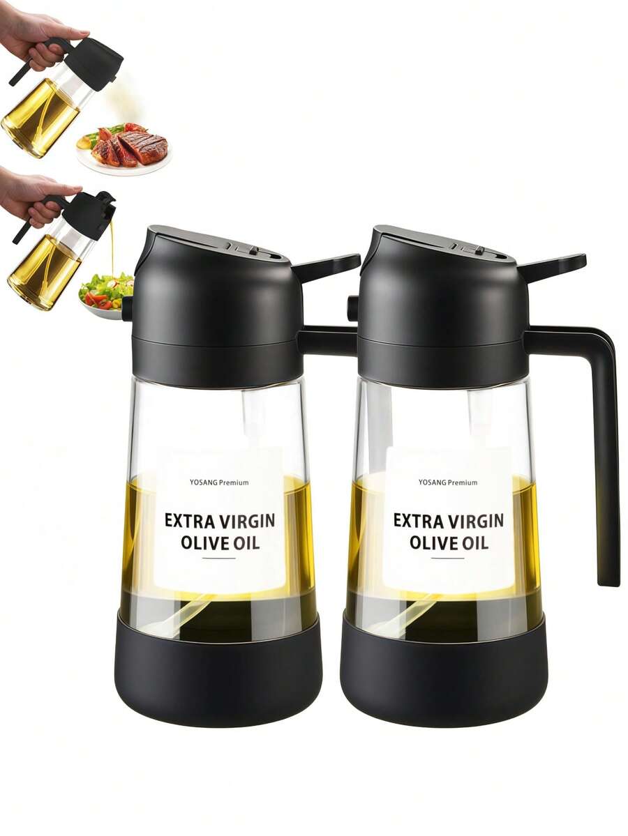 1pc 2-In-1 Oil Sprayer & Pour Dispenser, Ideal For Home Cooking, BBQ & Salad Dressing, Must-Have Kitchen Gadget, Air Fryer Accessory, Comes With Label Stickers