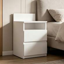 2件組白色無把手床頭櫃 40*32*59cm，省空間極簡風床頭櫃，附開放式頂部收納格與2個隱藏抽屜，小公寓雙人臥室適用的緊湊床邊收納櫃 - 白色 - 查看 4