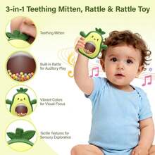 Avocado Silicone Teething Glove, Baby Teether Toy, Anti-Drop Baby Chewing Teether, Prevents Baby From Biting Fingers, 3-In-1 Toy Combining Teether, Rattle, And Newborn Sensory Toy - Multicolor - View 7