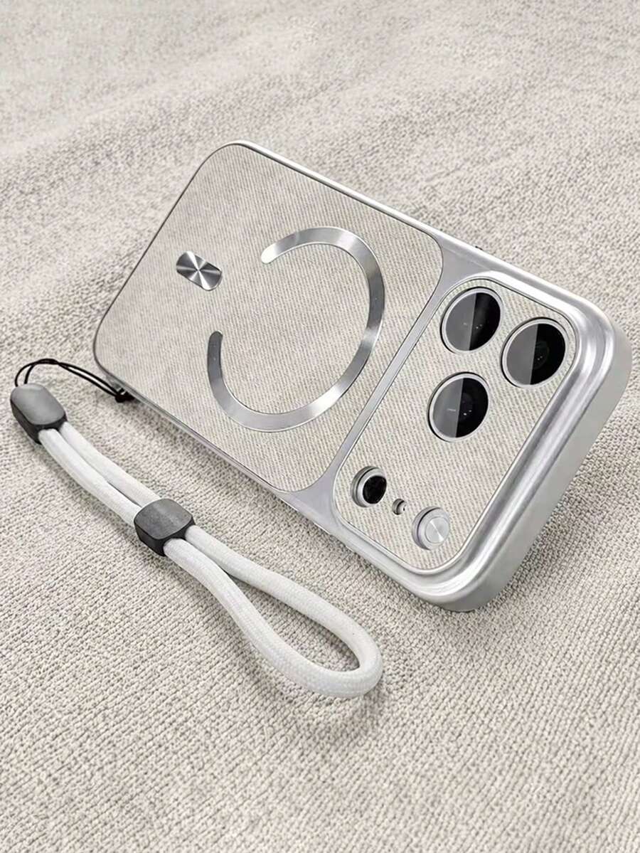 奢華牛仔圖案磁吸無線充電硬殼手機殼,適用於 iPhone 17 16 15 14 13 12 11 Pro Max 16 15 14 Plus,中性款,軟框 17Promax 手機殼,相機控制保護,防震背殼,附掛繩 - 白色 - 查看 1