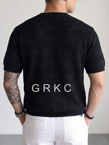 Men's Crew Neck Short Sleeve Ice Silk Knit Fitted Casual Commuter Style Horizontal Striped Knit Top Spring Summer Thin - Black - View 2
