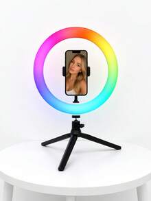 Anillo de luz RGB de 10 pulgadas con soporte y soporte para teléfono, trípode de escritorio, luz LED para selfies regulable, apta para grabación de video, reuniones de Zoom, maquillaje y fotografía de vlogs, alimentada por USB - RGB - Ver 6