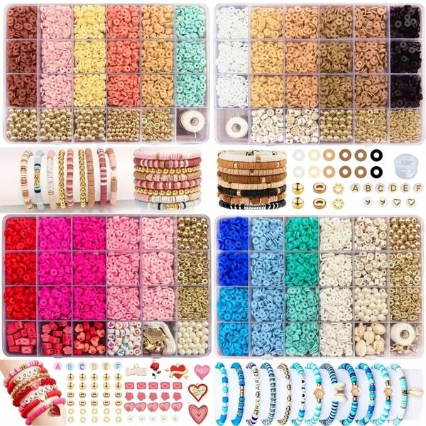 Mixed Color Soft Clay Beads Letter Heart Charm Combination Set, Multi-Compartment Storage Box DIY Handmade Beading Materials, Bohemian Style Layered Bracelet Necklace Wristlet Loose Beads, Girl Jewelry Making Full Accessory Kit