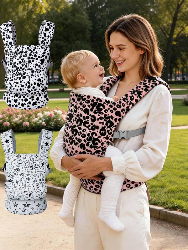 1pc Leopard Print Front & Back Dual-Use Ergonomic Baby Carrier With Waist Support, Adjustable Shoulder Straps To Reduce Back Pressure, Suitable For Home And Outdoor Use