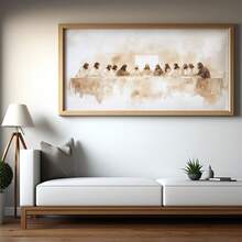 1pc "The Last Supper" Minimalist Beige Abstract Canvas Painting - Inspired By Da Vinci, Horizontal Wall Decor, Suitable For Living Room And Bedroom, Unframed, Shepherd Art, Christian Faith - Multicolor - View 6
