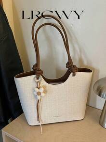 Bolso de hombro tipo tote para mujer, gran capacidad, beige minimalista, con encanto floral lindo, suave y elegante, adecuado para compras y desplazamientos - Beis - Ver 1
