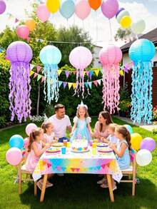 8/10 Inch Gradient Jellyfish Paper Lantern Hanging Decor, Ocean Theme Decoration, Suitable For Pool Party, Indoor/Outdoor Space, Wedding And Birthday - Multicolor - View 2