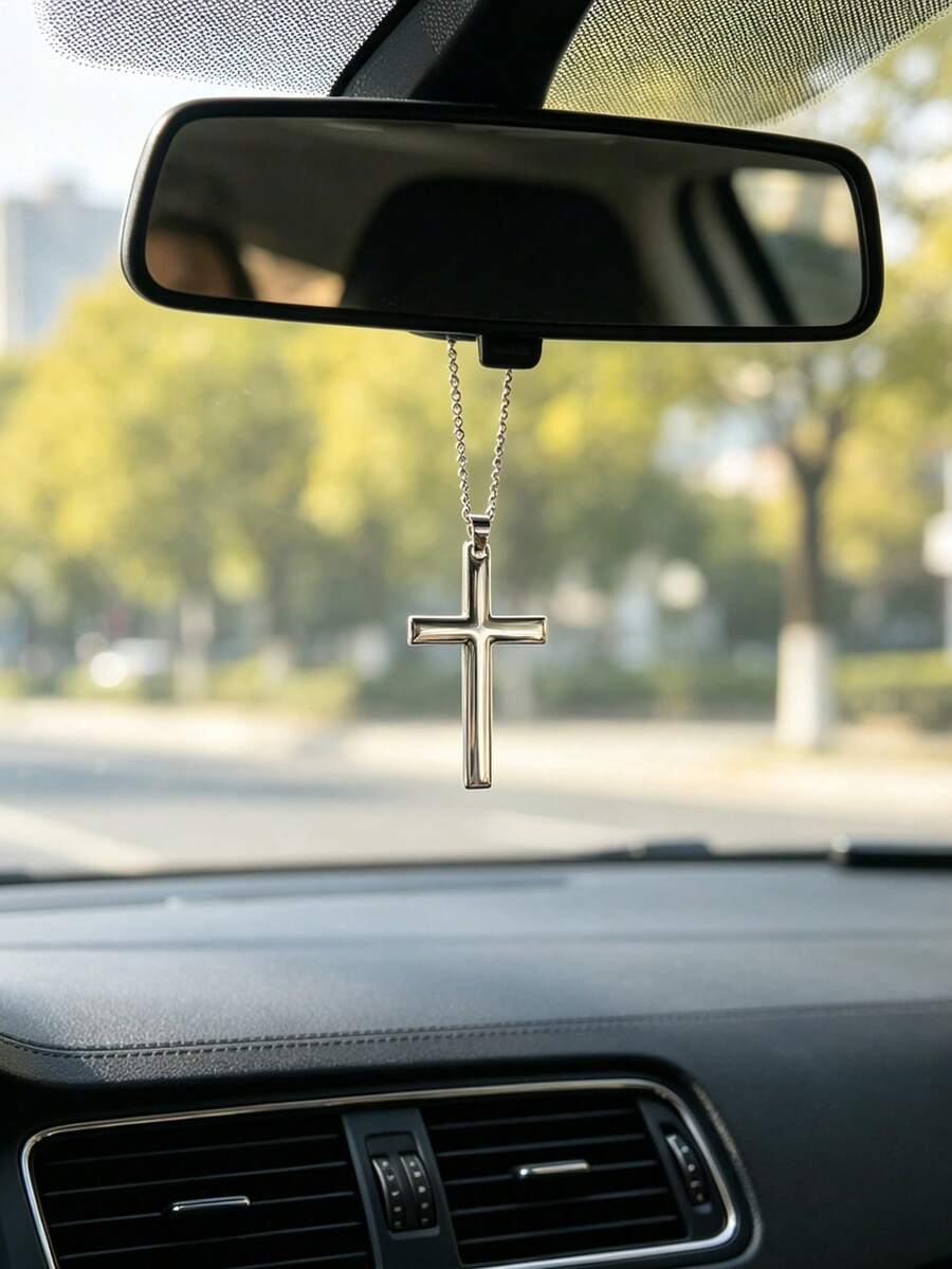 1件合金十字架汽車後視鏡吊飾,中性車內飾配件 - A - 查看 1