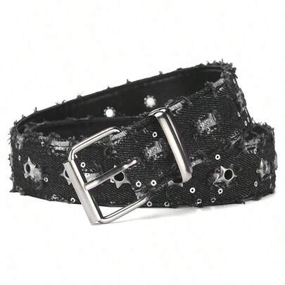 1pc Punk Y2K Streetwear Star Studded Denim Belt, Suitable For Jeans, Shorts, Streetwear, Parties, Outdoor Activities, Casual, Daily Wear, School Season, Back To School, Halloween, Christmas, Gatherings