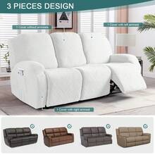 Stretch Recliner Sofa Covers, Reclining Couch Covers With Pockets, Jacquard Reclining Sofa Covers Soft Washable Furniture Protector With Elastic Bottom - 米色 - 查看 4