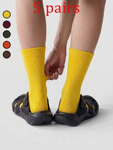 1/5/10 Pairs Bright Vertical Striped Mid-Calf Socks, Comfortable Soft Casual Sports Mid-Calf Socks, Suitable For Daily Wear, Striped Design, Suitable For Parties, Gifts And Other Occasions, Overall Style Is Simple Yet Designed With A Relaxed Feel - Multicolor - View 16