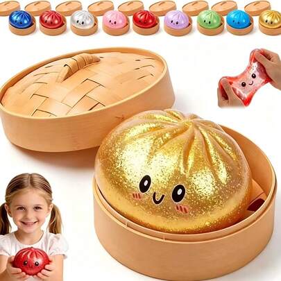 1pc Hidden Gold Powder Bun Squeeze Toy, Large Soft Squishy Bun Toy, Stress Relief Toy For Kids/Teens, Birthday Gift, Holiday Gift, Perfect Gift, Toy