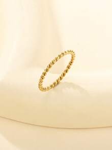 Thin Twisted Rope Plain Ring, 14K Gold Plated 304 Stainless Steel, Waterproof Hypoallergenic Non-Fading, Ins Gentle Style Stackable Thin Ring - Rx1.5 - View 16