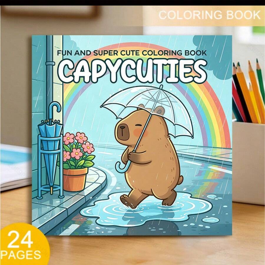 1 Cute Capybara Coloring Book, 24 Pages Thick Paper, Stress-Relieving Fashion Aesthetic Creation, Perfect For Adult Relaxation, Family Gatherings And Holiday Decor, Father's Day, Halloween, Christmas,Enhancing Creativity, Beautifully Designed - Single Piece - View 1