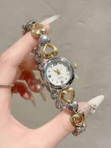 Xsvo Kids Minimalist Fashion Quartz Watch, Rhinestone Dial With Steel Band, Suitable For Birthday Gift, Year-End, Cyber Monday, 1pc/Set - Gold - View 7