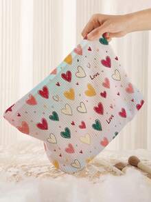 1pc Portable Cosmetic Storage Bag Heart Pattern Double-Sided Printed Travel Zipper Makeup Bag Multi-Functional Toiletries Organizer - Multicolor - View 5