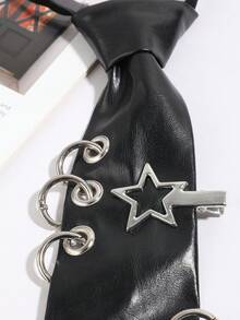 1PC Women's Fashion Metal Ring Star Decor Casual Choker PU Necktie, Suitable For Party, Shopping, Photography And Matching - Multicolor - View 3