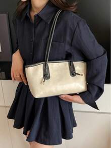 Dedoo 1pc New Coffee Color Bowling Bag, Autumn/Winter Vintage Style, Suitable For Commuting/Student Use (Pendant Not Included) - Beige - View 7