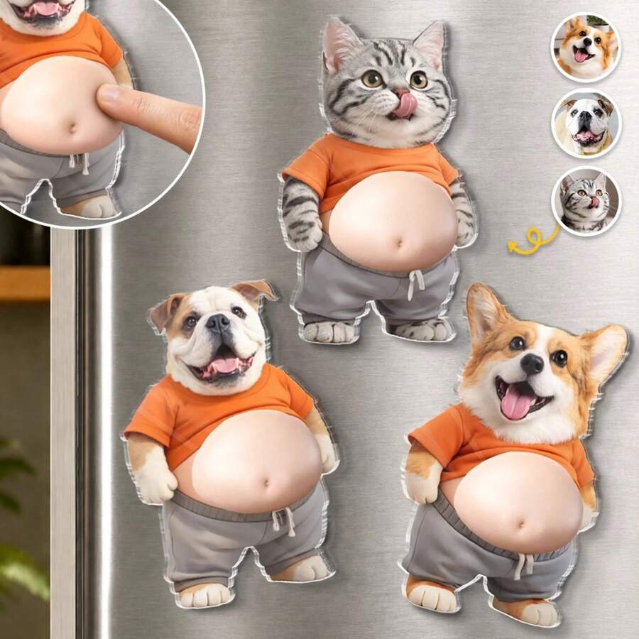 客製化壓克力寵物照片冰箱磁鐵 貓狗照片 3D 冰箱裝飾 寵物愛好者禮物 寵物紀念