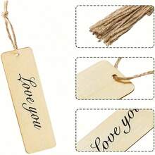 10/20/40/60pcs Wooden Blank Bookmarks, DIY Handmade Rectangular Wooden Tags With Rope, Suitable For Wedding, Birthday Party Decoration, Rustic Style Holiday Bookmarks - A - View 3