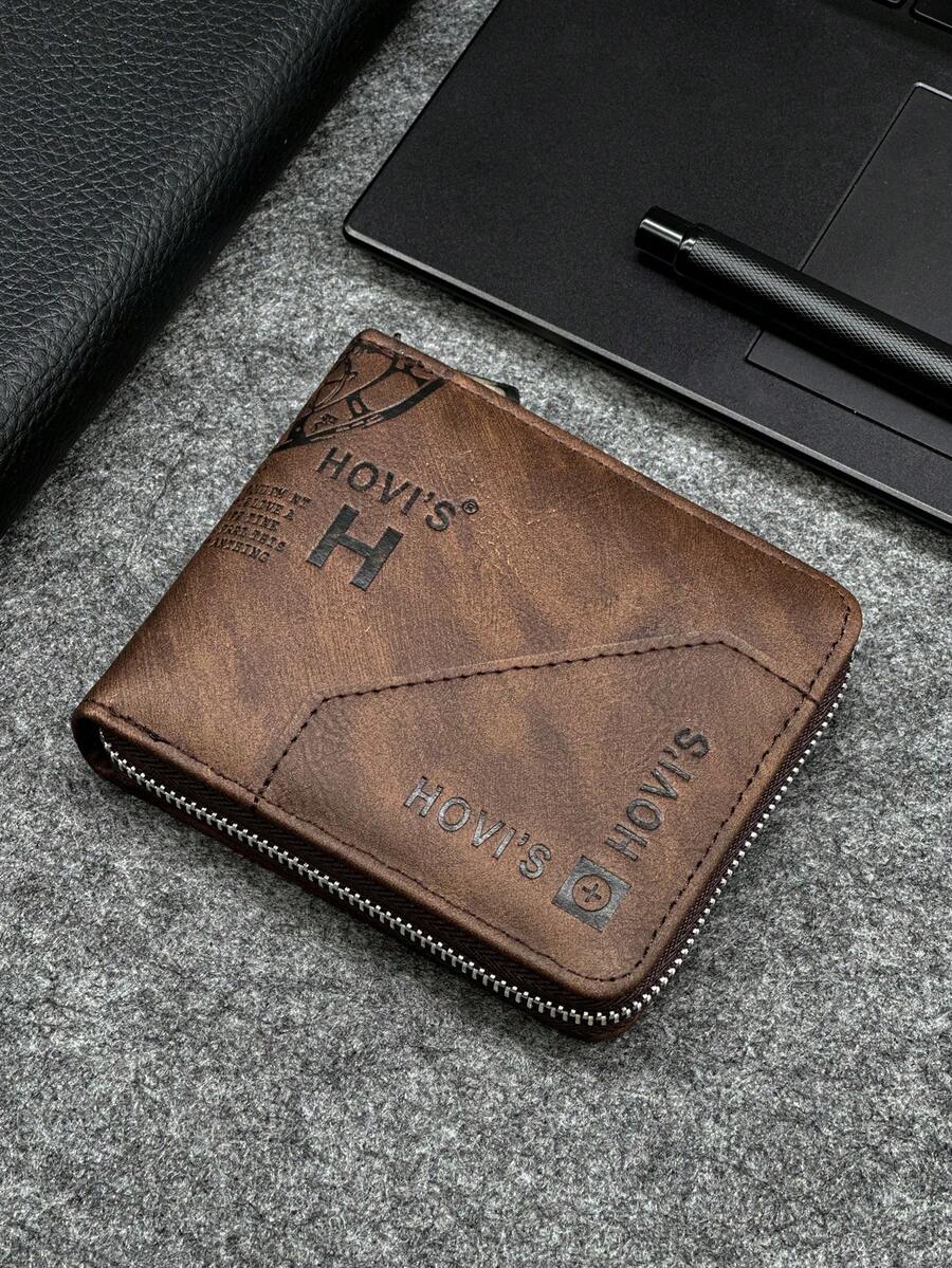 HOVI'S Stylish Zipper Wallet For Men Business Office Multi-Function Portable Men's Front Pocket Wallet Coin Purse Clutch Bag Card Cash Organizer,Pouch - Brown - View 1