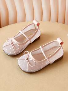 Toddler Girls Polka Dot Mesh Ballet Flats, Breathable Bow Mary Jane Shoes, Children's Daily Party Performance Soft Sole Non-Slip Flat Shoes - Pink - View 1