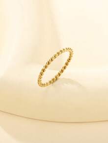 Thin Twisted Rope Plain Ring, 14K Gold Plated 304 Stainless Steel, Waterproof Hypoallergenic Non-Fading, Ins Gentle Style Stackable Thin Ring - Rx1.5 - View 18