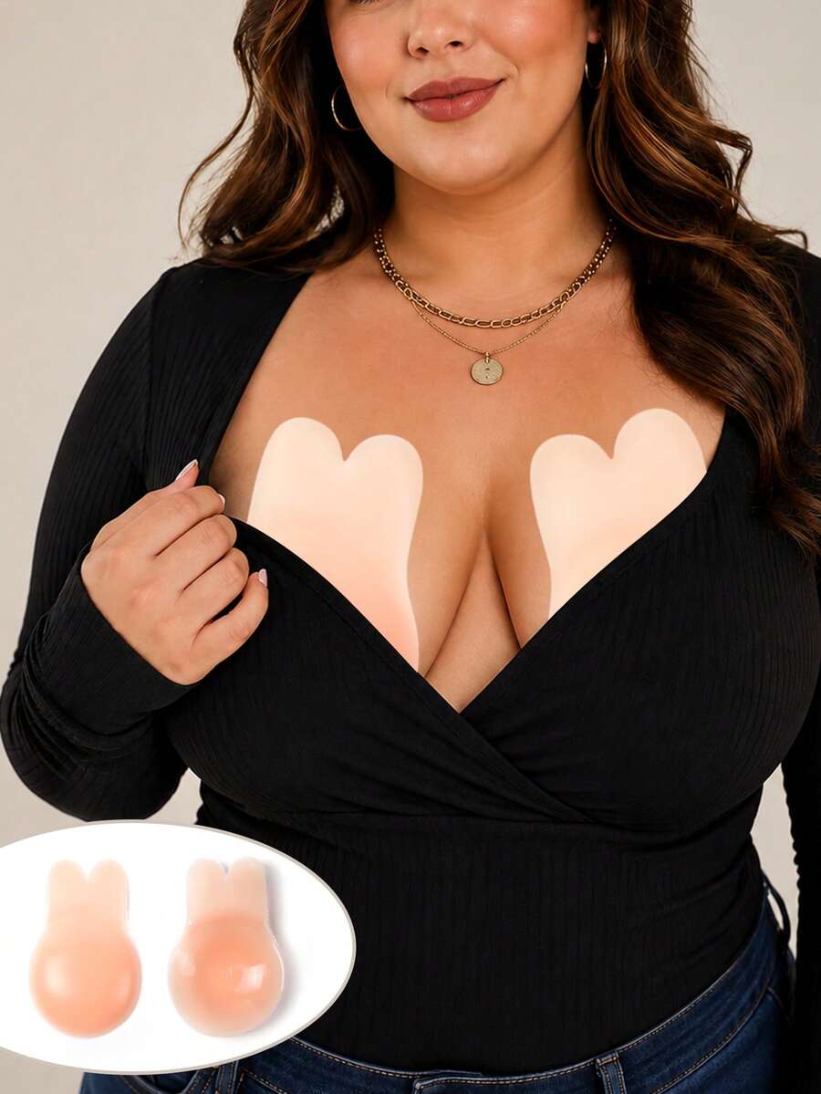 vfvQueen 1 Pair Large Silicone Nipple Covers, Rabbit Ear Shape Self-Adhesive Nipple Covers, Strapless Invisible Silicone Nipple Covers, Soft And Skin-Friendly, Suitable For Strapless Bras, Adhesive Silicone Nipple Covers With Lifting Function - Multicolor - View 1