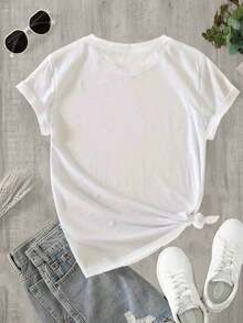 Damen-T-Shirt, Rundhals-Kurzarm-T-Shirt, Damen-Sommer-Freizeit-Kurzarm-T-Shirt-Oberteil, Damenbluse, Damen-YK2-Shirt, Muttertag, Urlaubsgeschenk für Mama, geeignet für - Weiss - Übersicht 2