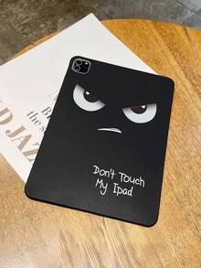 1pc Angry Tsundere Expression With "Don't Touch My " Funny Letter Slogan Print Tablet Case, Matte Black Anti-Drop Tablet Protective Cover, Quirky Personalized Tablet Accessory, Suitable For Daily Use And Gift-Giving All Year Round, Back To School, Birthday, Christmas Gift Choice, Fashionable Tablet Protective Sleeve For Home And Study - Multicolor - View 3