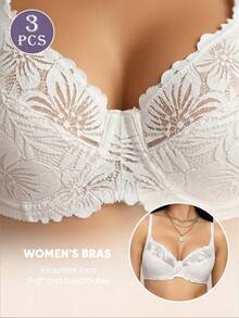 MEIYATING 3pcs/Set Women's Sexy Lingerie Push-Up Bra Floral Lace Thin U-Back - Multicolor - View 7