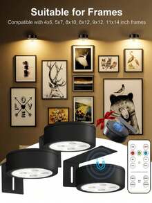 3pcs LED Battery Powered Magnetic Mount Picture Lights, Wireless Remote Control Home Wall Decor Art Display Lights - Black - View 4