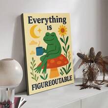 1件無框藝術 Everything Is A Figurative 海報：「Frog Coffee」語錄帆布畫，適用客廳、廚房、辦公室、房間、居家、房屋、復古、臥室裝飾，牆面裝飾，房間用品，家居用品，禮物，易於掛置 - 卡通 - 查看 8