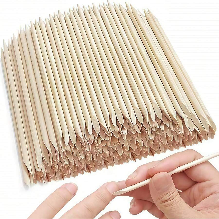 1000/500/300/100/10支橘木指甲棒，雙頭多功能木製角質推棒，美甲與足部護理工具，角質推棒或眉毛蠟棒，適用於面部除毛