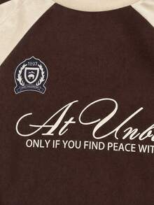 1pc Girls' College Style Colorblock Crew Neck Sweatshirt, Spring/Autumn Letter Print Long Sleeve Top - Brown - View 6