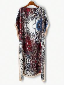 1pc Women's Personalized Tiger Print Faux Silk Pullover Robe Casual Beach Cover-Up For Spring/Summer Satin Shawl, Holiday - Multicolor - View 8