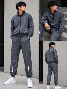 Dry Fit Set: Cold Weather Top + Jogger Pants With Reflective Detail - Gris Oscuro - Ver 1