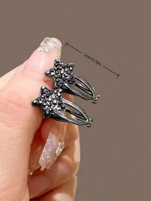 2/5/10pcs Small Black Rhinestone Bow Hair Clips, High-End Luxury Rhinestone Hair Clips, Mini Delicate Side Bangs Hair Clips, Fashion Crocodile Pattern Hair Clips, Suitable For Side Bangs, Forehead Wispy Hair, Suitable For Campus, Dating, Vacation Use, Practical Hair Accessories! (No Card) - Multicolor - View 3