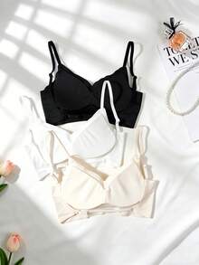 3pcs/Set Seamless Cross-Back Sports Bra For Teen Girls, Backless Design, Comfortable & Minimalist, Suitable For 13-16 Years Old - Multicolor - View 2