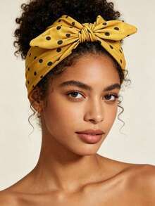 1/5pcs Back To School Polka Dot Rabbit Ear Headband Set, Wide Knot Headband, Elastic Bow Hair Tie, Cute Women's Hair Accessories, Autumn/Winter Vacation Style - Multicolor - View 3