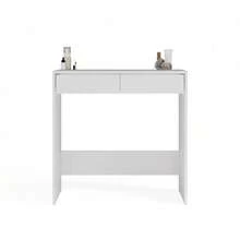 Clean Minimalist Freestanding Wall Side Table, Size 81*50*80cm Flush Hidden Dual Drawers Open Bottom Frame, Multi-Use Entrance Table, Bedroom Dressing Desk, Small Study Writing Table, Balcony Decor Display Stand - Multicolor - View 7