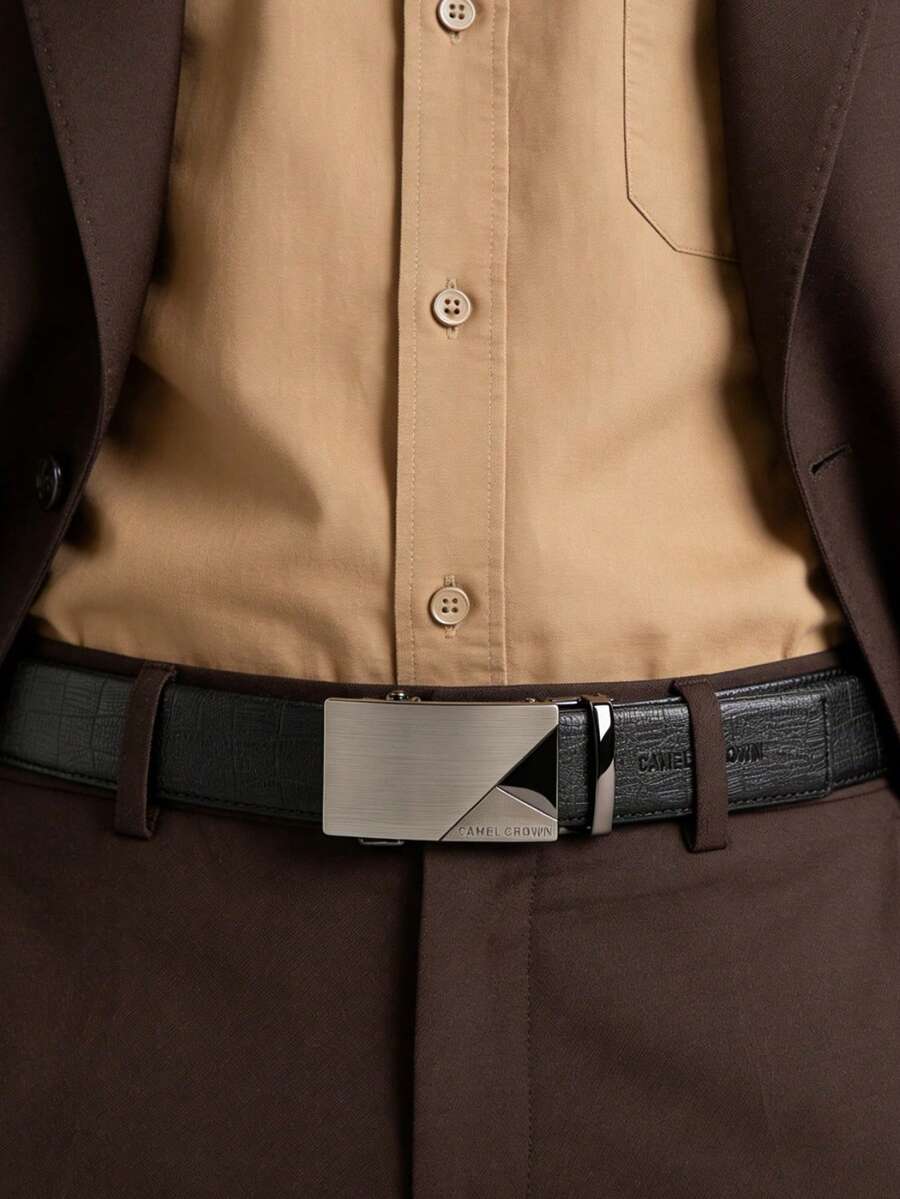 CAMEL CROWN Men's Automatic Buckle Belt, Simple And Versatile Trouser Belt - Black - View 1
