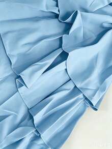 1pc Solid Color Ruffled/Flounce Knot Multi-Layer Cake Off-Shoulder Jumpsuit For School Back-To-School Party Stage And Concert All Seasons Summer - Light Wash - View 6