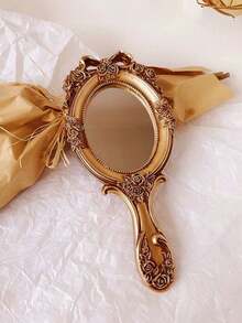 1pc Retro Style Handheld Makeup Mirror, Suitable For Birthday, Graduation, Mother's Day, Special Occasions, Gifts For Parents, Housewarming, Home Decor, Back To School Supplies, Portable Cosmetic Mirror - Multicolor - View 4